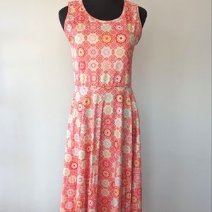 Agnes & Dora Fit & Flare sleeveless Dress salmon pink whimsical print Small NWT